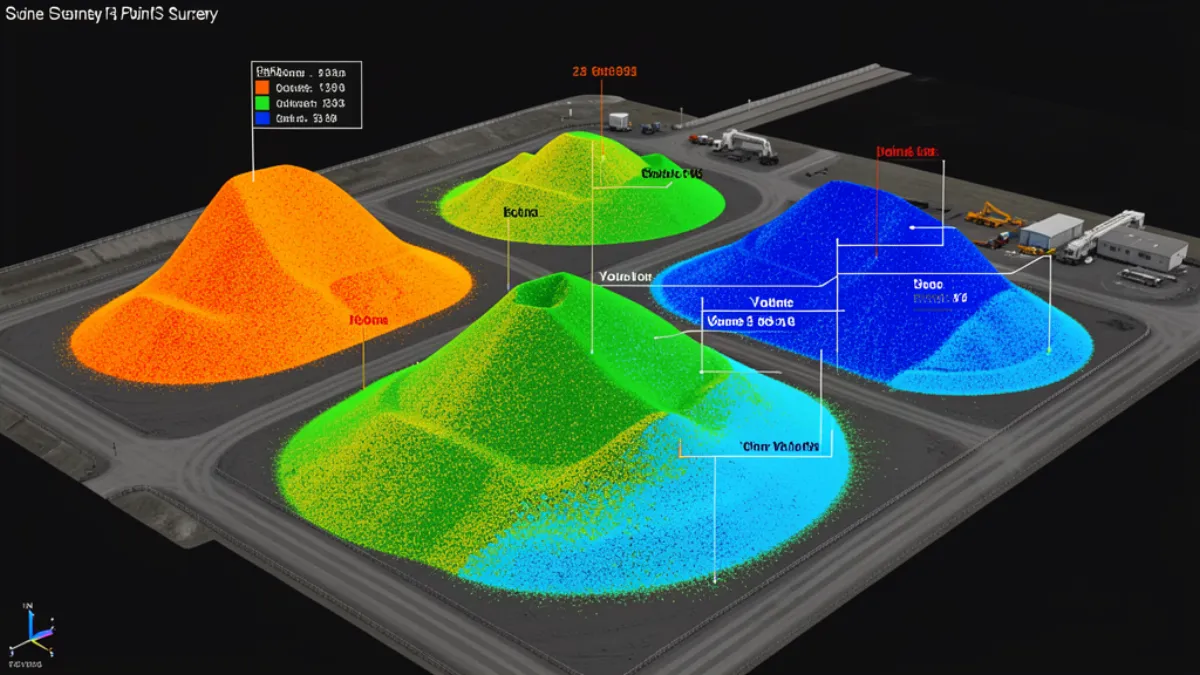 3D point cloud visualization of stockpile volume measurements from drone survey data