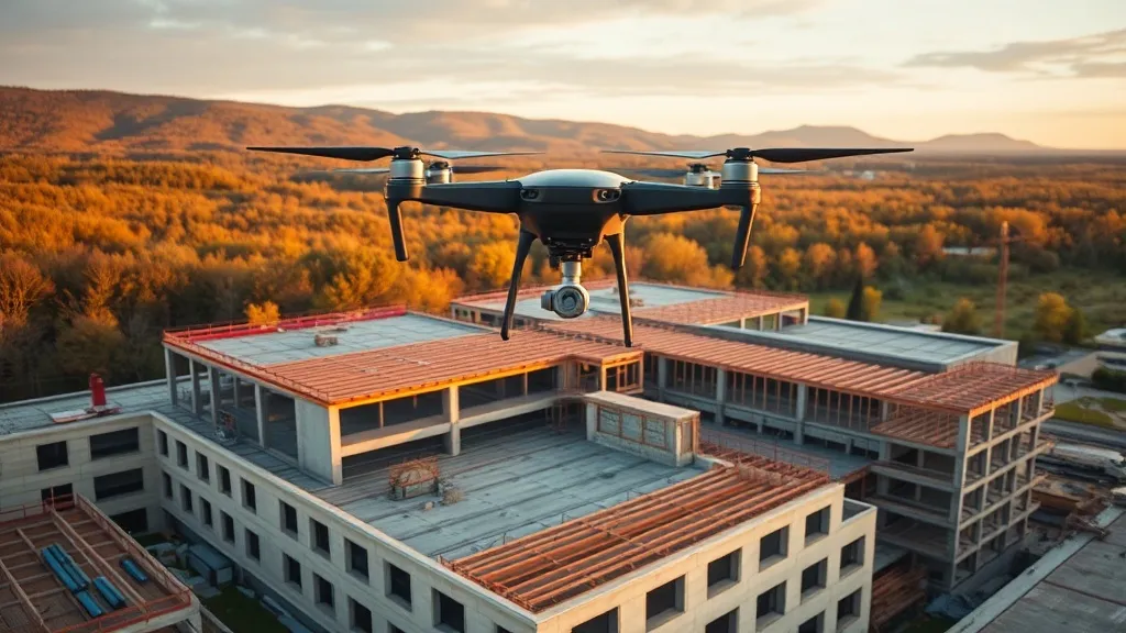 aerial imaging in progress at a construction site in Akron, OH with local terrain visible