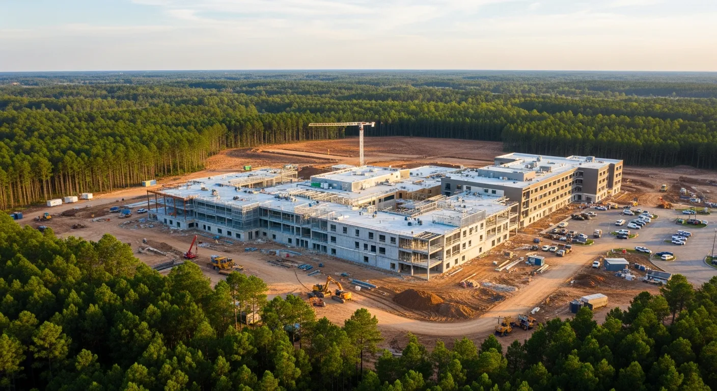 aerial imaging in progress at a construction site in Alexandria, LA with local terrain visible