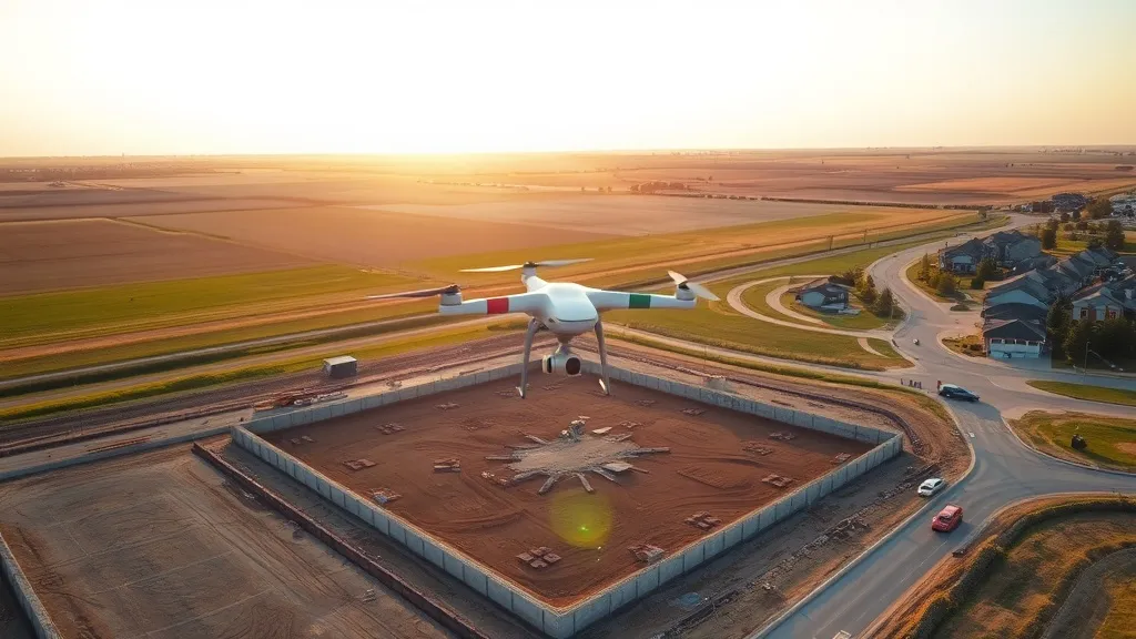 aerial imaging in progress at a construction site in Ankeny, IA with local terrain visible