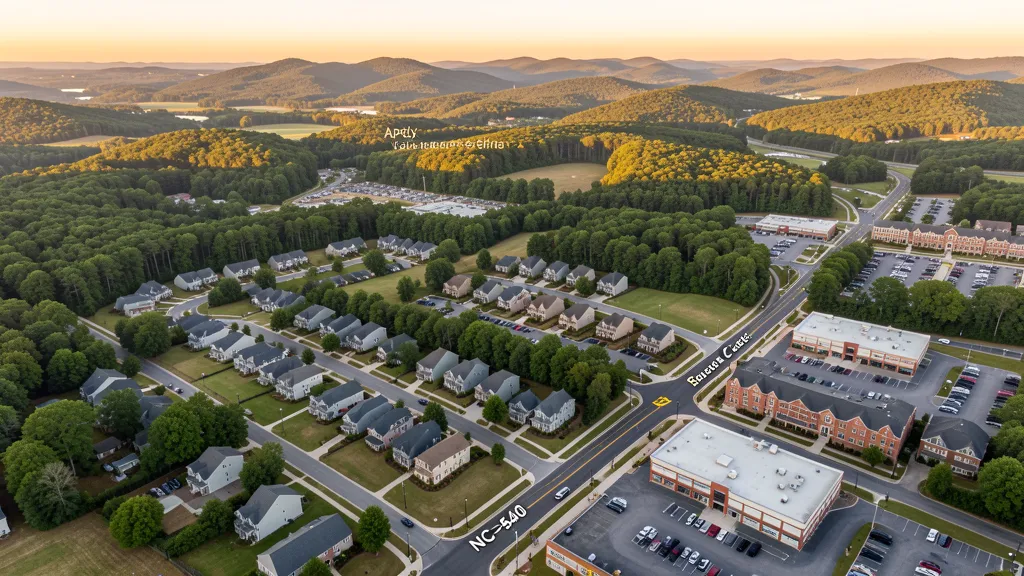 Aerial view of Apex, NC showing the local landscape and terrain relevant to aerial imaging operations