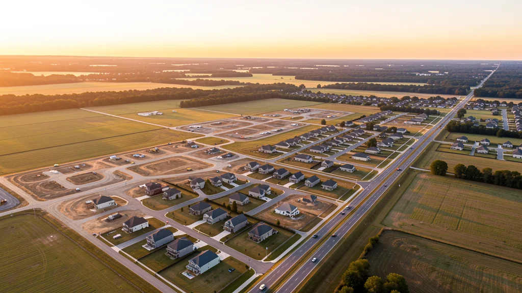 Aerial view of Arlington, TN showing the local landscape and terrain relevant to aerial imaging operations