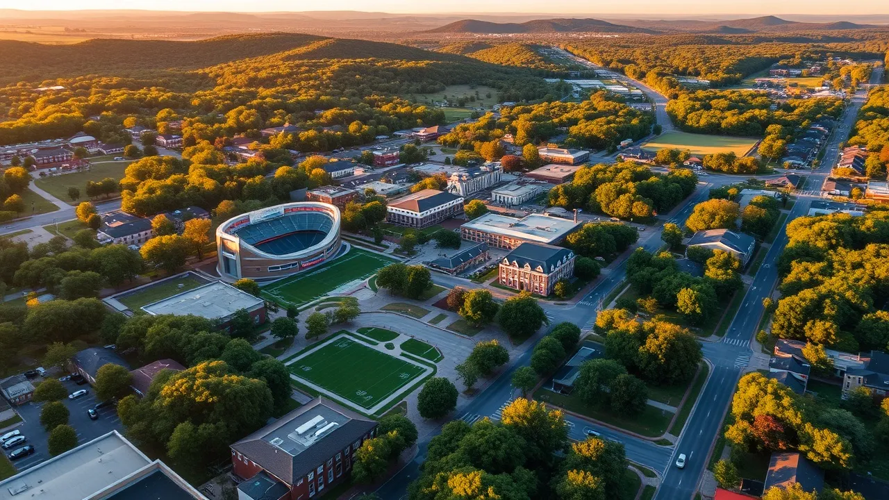 Aerial view of Auburn, AL showing the local landscape and terrain relevant to aerial imaging operations