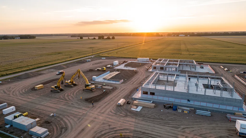 aerial imaging in progress at a construction site in Batavia, IL with local terrain visible