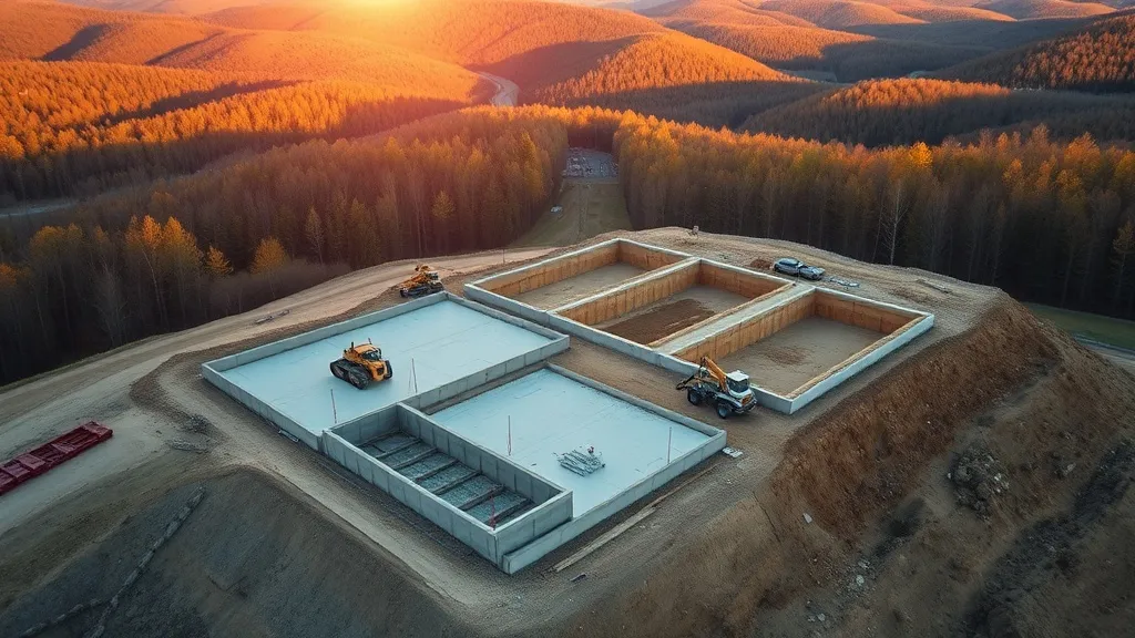 aerial imaging in progress at a construction site in Bella Vista, AR with local terrain visible