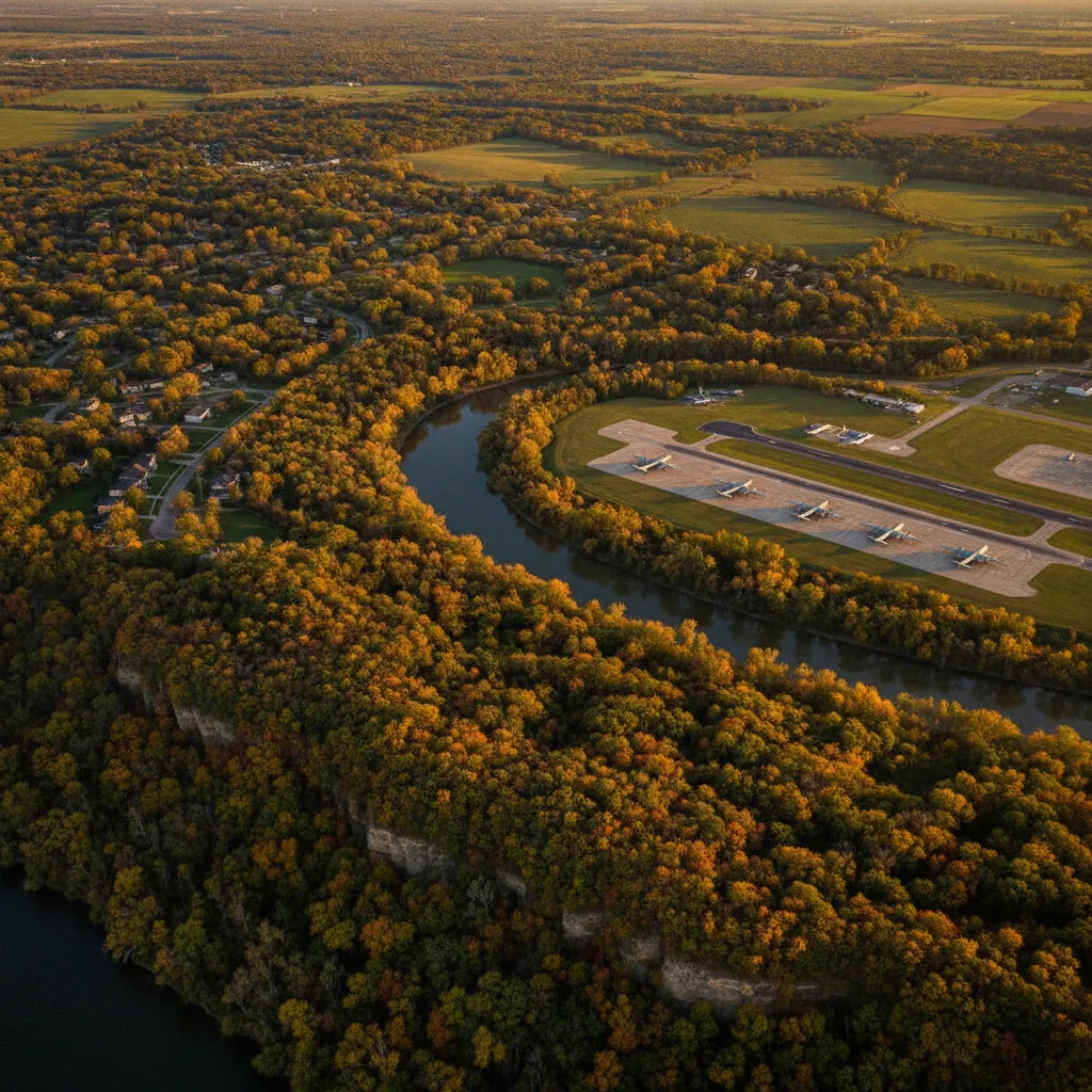 Aerial view of Bellevue, NE showing the local landscape and terrain relevant to aerial imaging operations