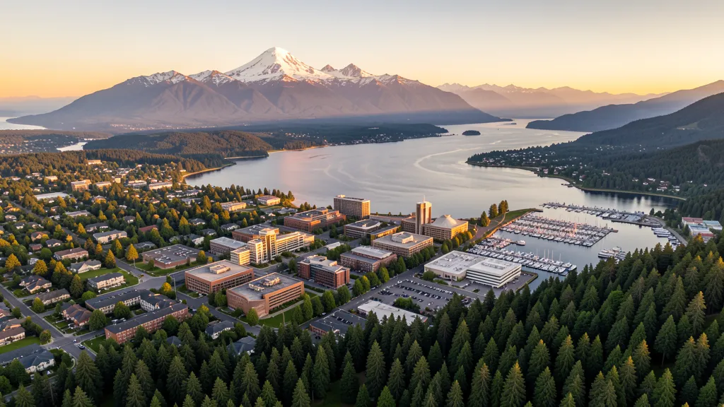 Aerial view of Bellingham, WA showing the local landscape and terrain relevant to aerial imaging operations
