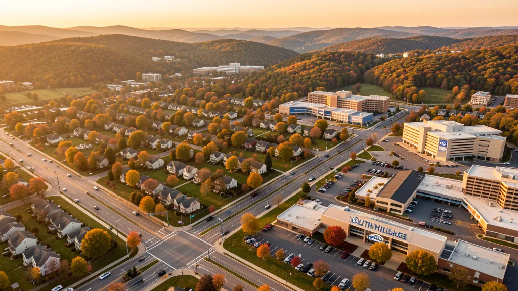 Aerial view of Bethel Park, PA showing the local landscape and terrain relevant to aerial imaging operations