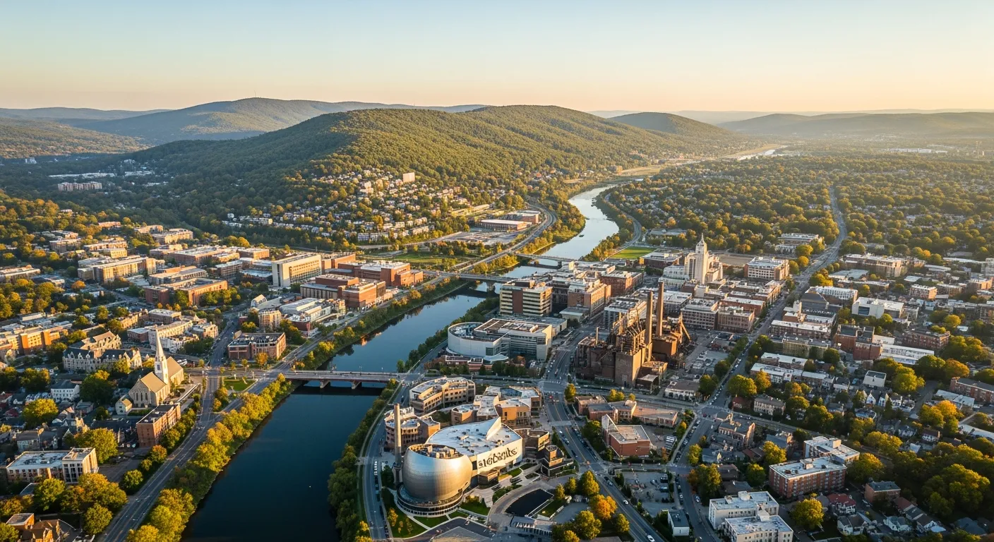 Aerial view of Bethlehem, PA showing the local landscape and terrain relevant to aerial imaging operations