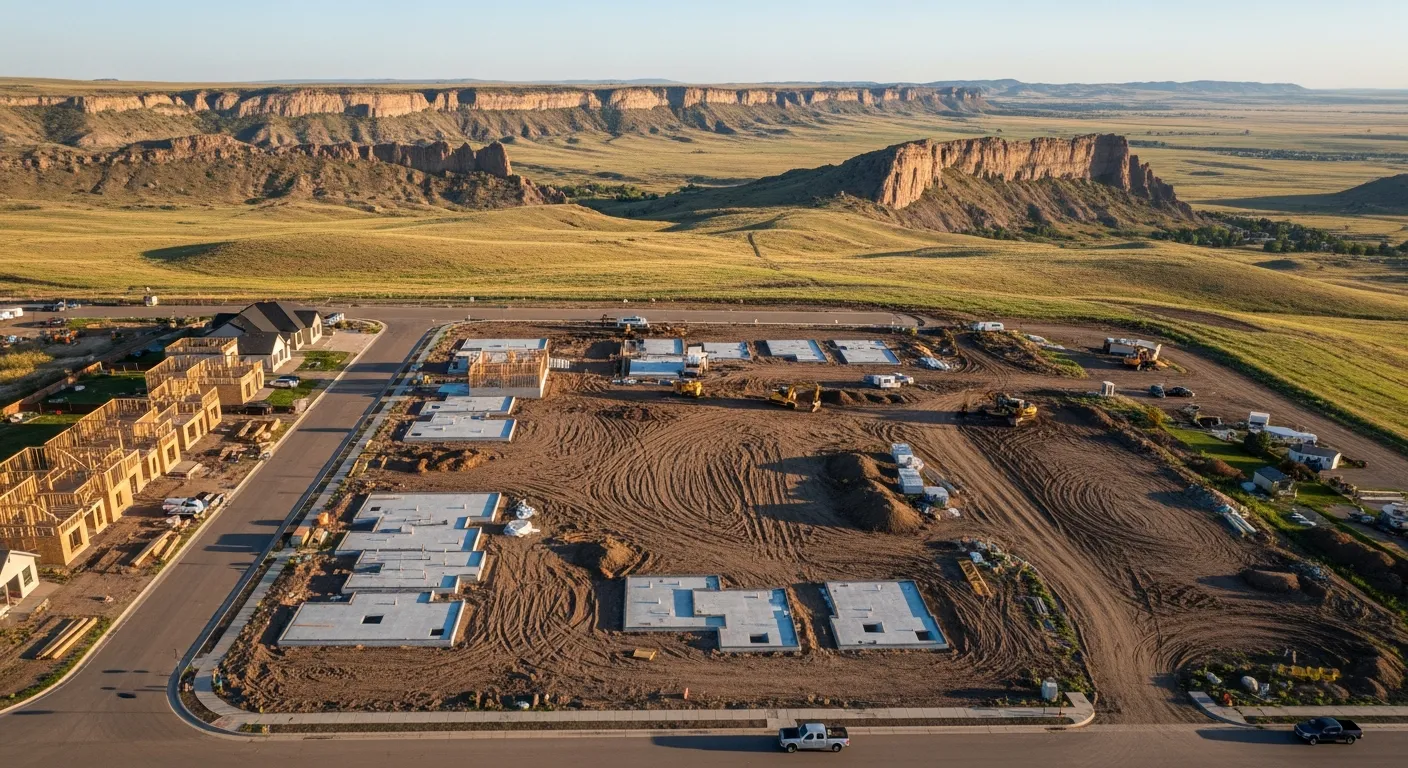aerial imaging in progress at a construction site in Billings, MT with local terrain visible