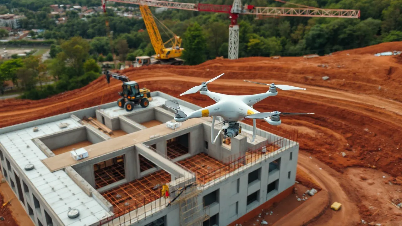 aerial imaging in progress at a construction site in Birmingham, AL with local terrain visible