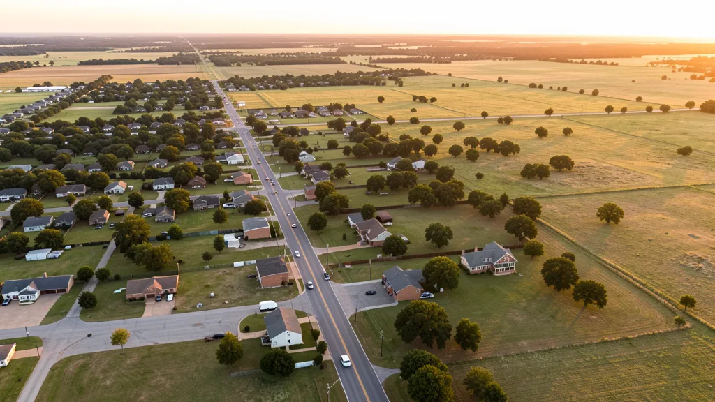 Aerial view of Blanchard, OK showing the local landscape and terrain relevant to aerial imaging operations