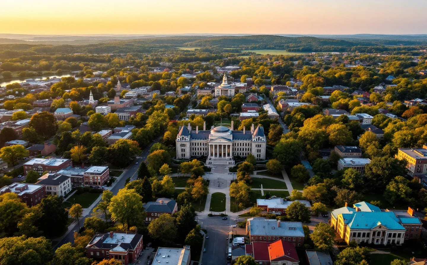 Aerial view of Bloomington, IN showing the local landscape and terrain relevant to aerial imaging operations