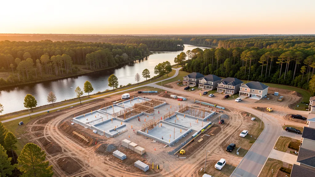 aerial imaging in progress at a construction site in Bossier City, LA with local terrain visible