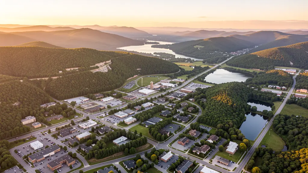 Aerial view of Branson, MO showing the local landscape and terrain relevant to aerial imaging operations