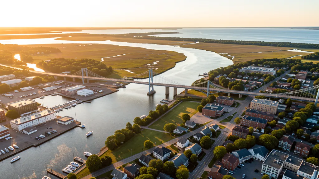 Aerial view of Brunswick, GA showing the local landscape and terrain relevant to aerial imaging operations