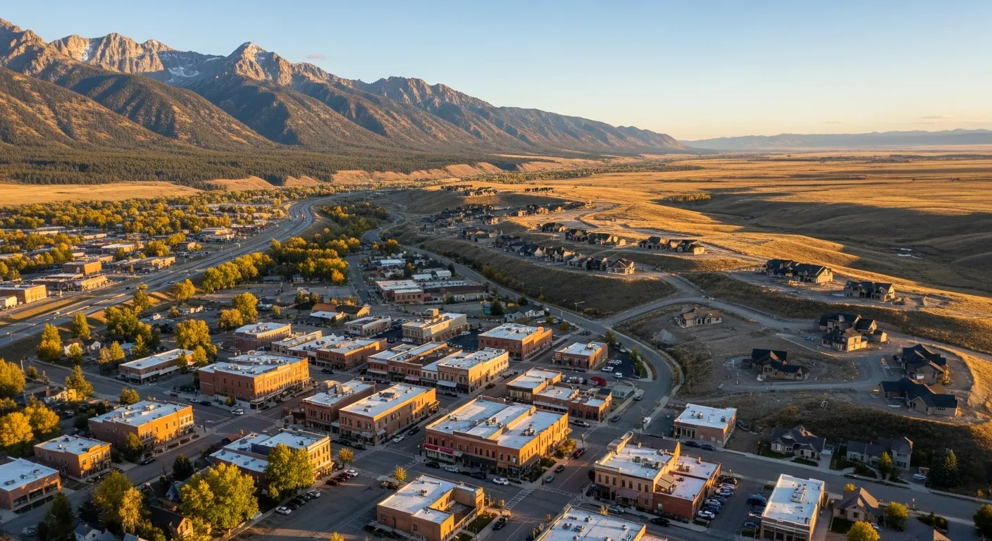 Aerial view of Buffalo, WY showing the local landscape and terrain relevant to aerial imaging operations