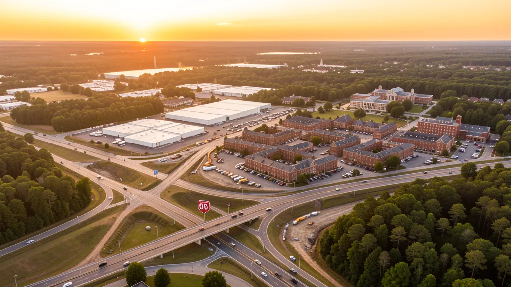Aerial view of Burlington, NC showing the local landscape and terrain relevant to aerial imaging operations