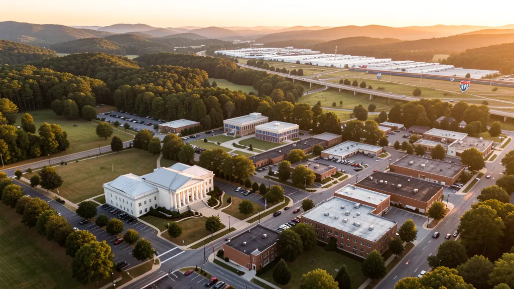 Aerial view of Calhoun, GA showing the local landscape and terrain relevant to aerial imaging operations