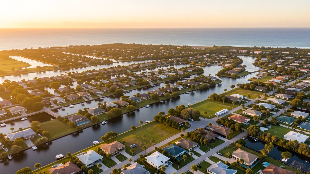 Aerial view of Cape Coral, FL showing the local landscape and terrain relevant to aerial imaging operations