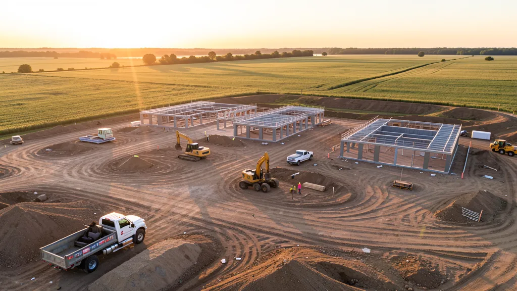 aerial imaging in progress at a construction site in Carol Stream, IL with local terrain visible