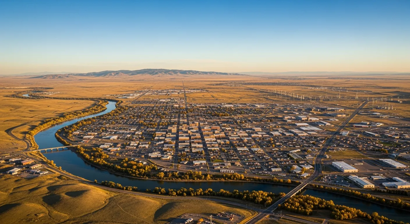 Aerial view of Casper, WY showing the local landscape and terrain relevant to aerial imaging operations