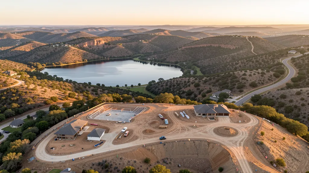 aerial imaging in progress at a construction site in Cedar Hill, TX with local terrain visible