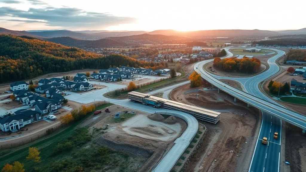 aerial imaging in progress at a construction site in Centerton, AR with local terrain visible