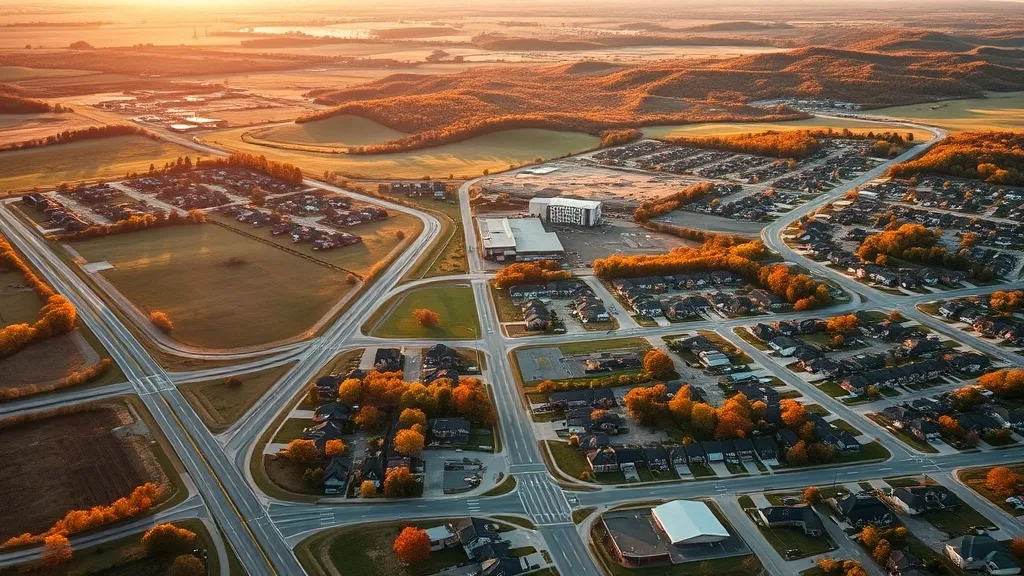 Aerial view of Centerton, AR showing the local landscape and terrain relevant to aerial imaging operations
