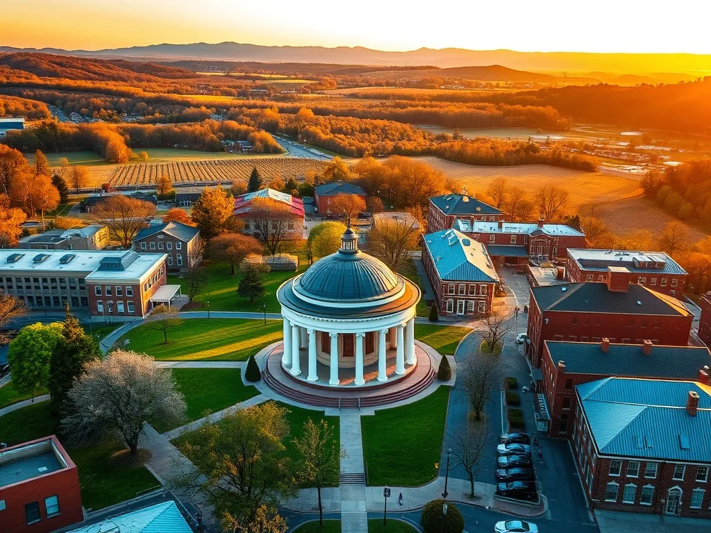 Aerial view of Charlottesville, VA showing the local landscape and terrain relevant to aerial imaging operations