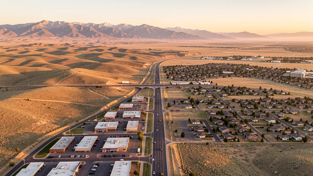 Aerial view of Chubbuck, ID showing the local landscape and terrain relevant to aerial imaging operations