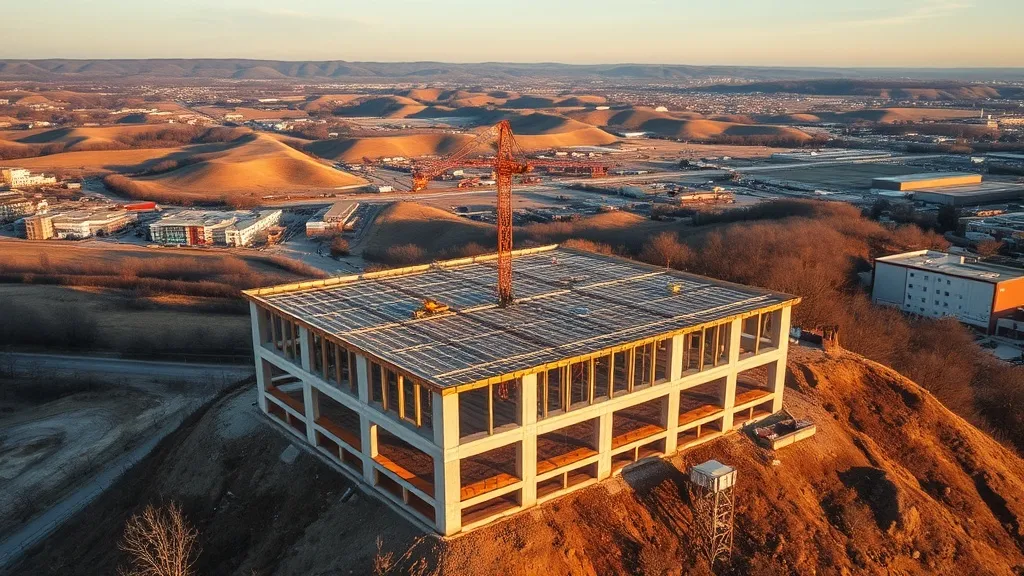 aerial imaging in progress at a construction site in Cincinnati, OH with local terrain visible