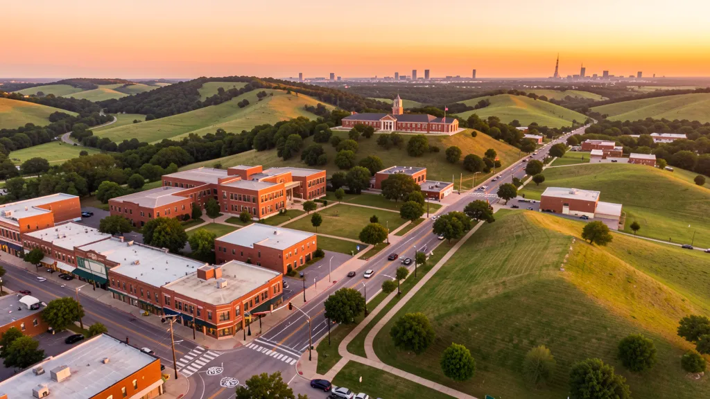 Aerial view of Claremore, OK showing the local landscape and terrain relevant to aerial imaging operations