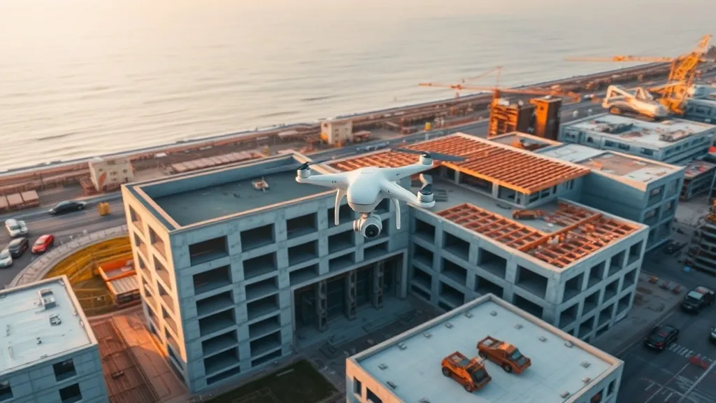aerial imaging in progress at a construction site in Cleveland, OH with local terrain visible