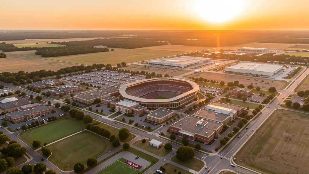 Aerial view of College Station, TX showing the local landscape and terrain relevant to aerial imaging operations