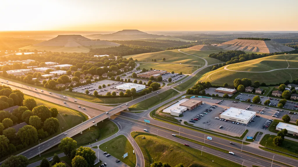 Aerial view of Collinsville, IL showing the local landscape and terrain relevant to aerial imaging operations
