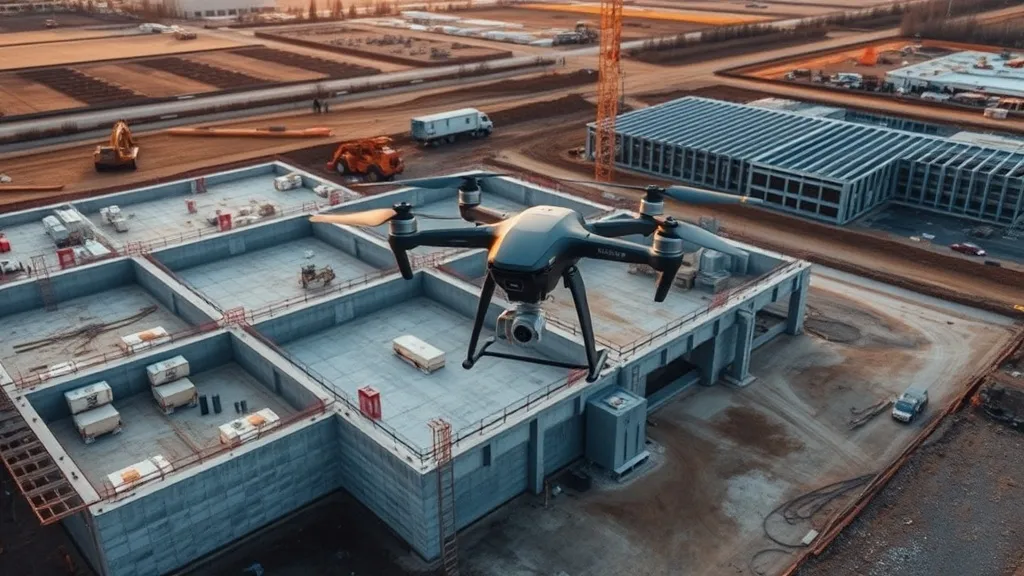 aerial imaging in progress at a construction site in Columbus, OH with local terrain visible