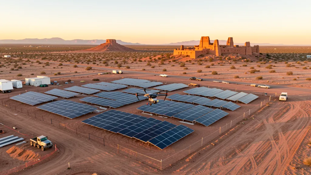 aerial imaging in progress at a construction site in Coolidge, AZ with local terrain visible