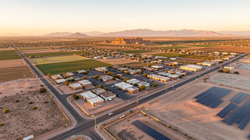 Aerial view of Coolidge, AZ showing the local landscape and terrain relevant to aerial imaging operations