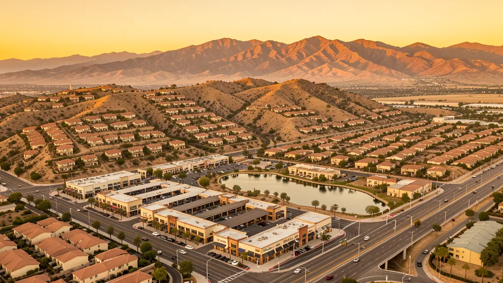 Aerial view of Corona, CA showing the local landscape and terrain relevant to aerial imaging operations
