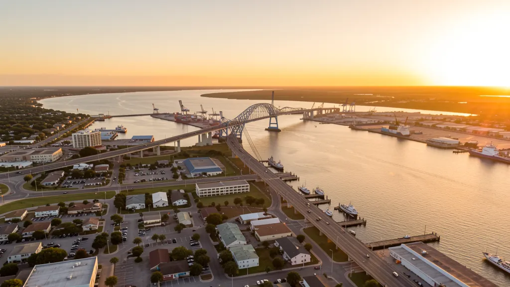 Aerial view of Corpus Christi, TX showing the local landscape and terrain relevant to aerial imaging operations