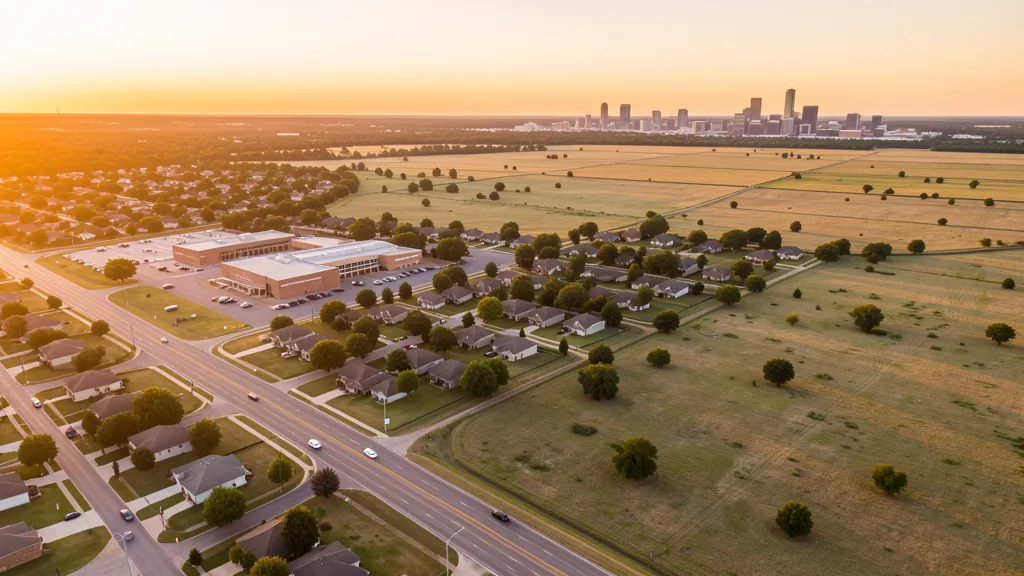 Aerial view of Coweta, OK showing the local landscape and terrain relevant to aerial imaging operations