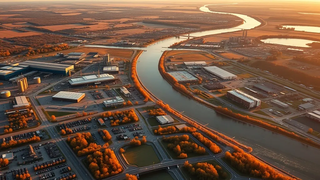 Aerial view of Decatur, IL showing the local landscape and terrain relevant to aerial imaging operations