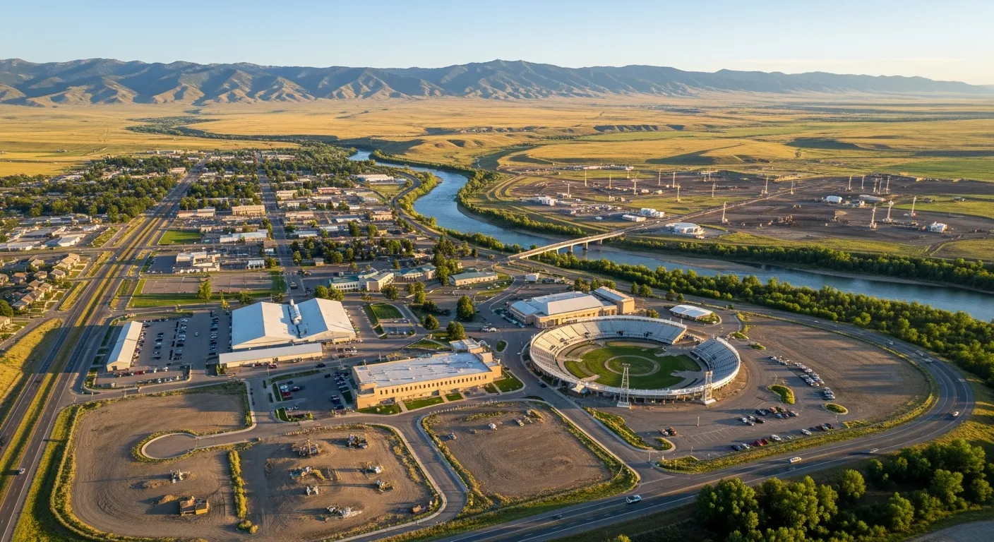 Aerial view of Douglas, WY showing the local landscape and terrain relevant to aerial imaging operations