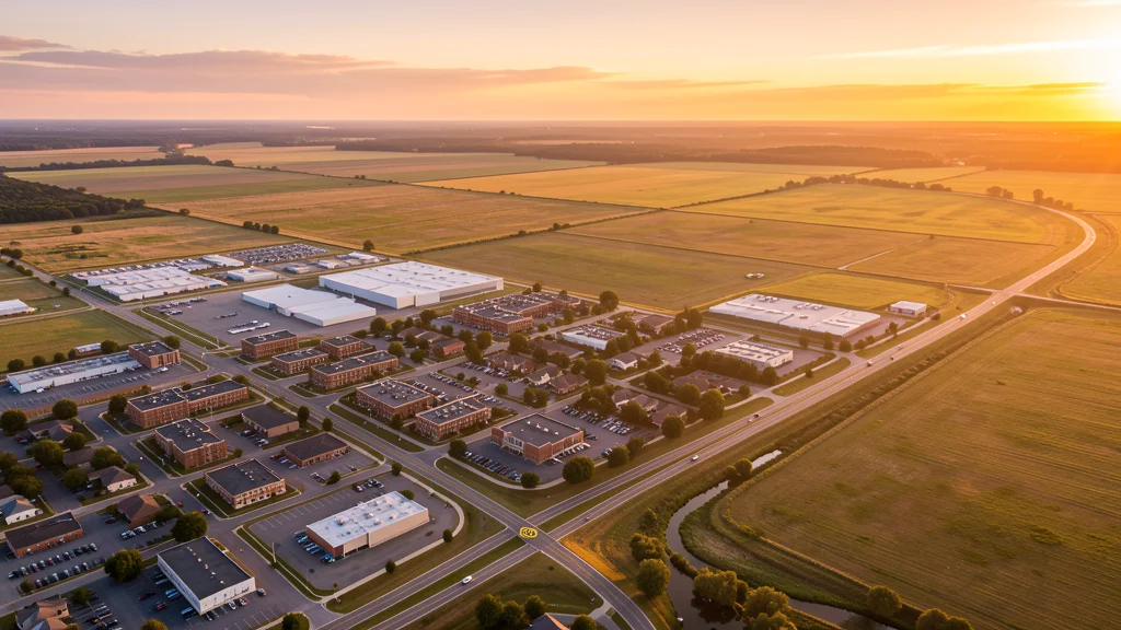 Aerial view of Dyersburg, TN showing the local landscape and terrain relevant to aerial imaging operations