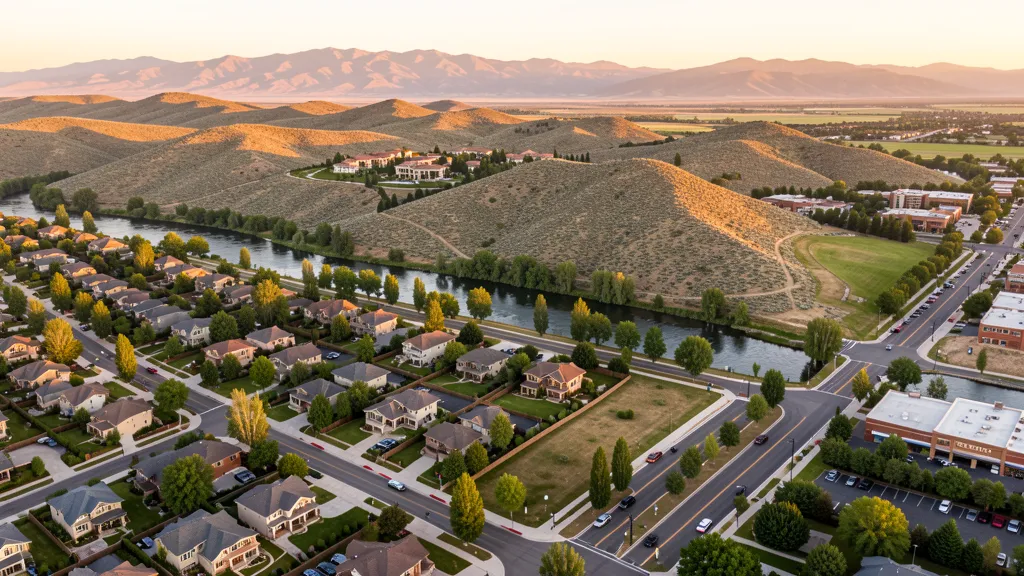 Aerial view of Eagle, ID showing the local landscape and terrain relevant to aerial imaging operations