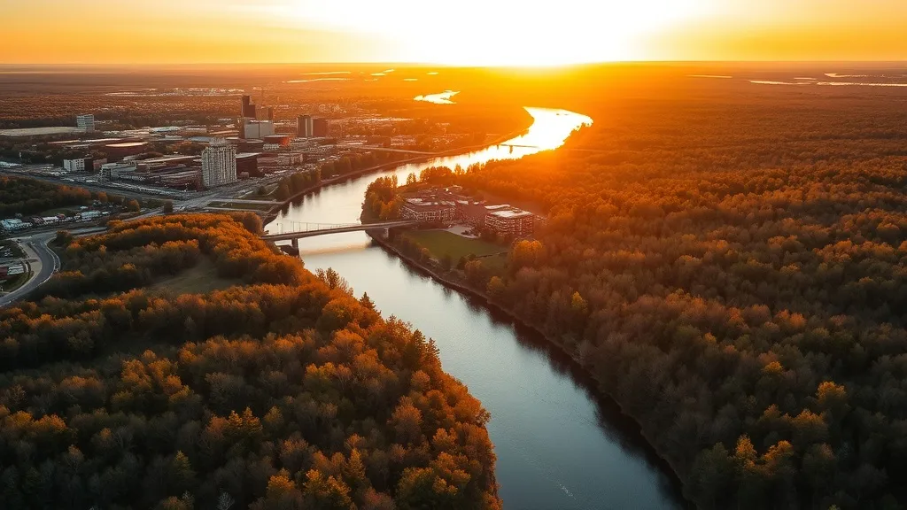 Aerial view of Eau Claire, WI showing the local landscape and terrain relevant to aerial imaging operations