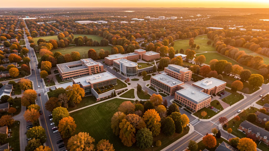 Aerial view of Edwardsville, IL showing the local landscape and terrain relevant to aerial imaging operations