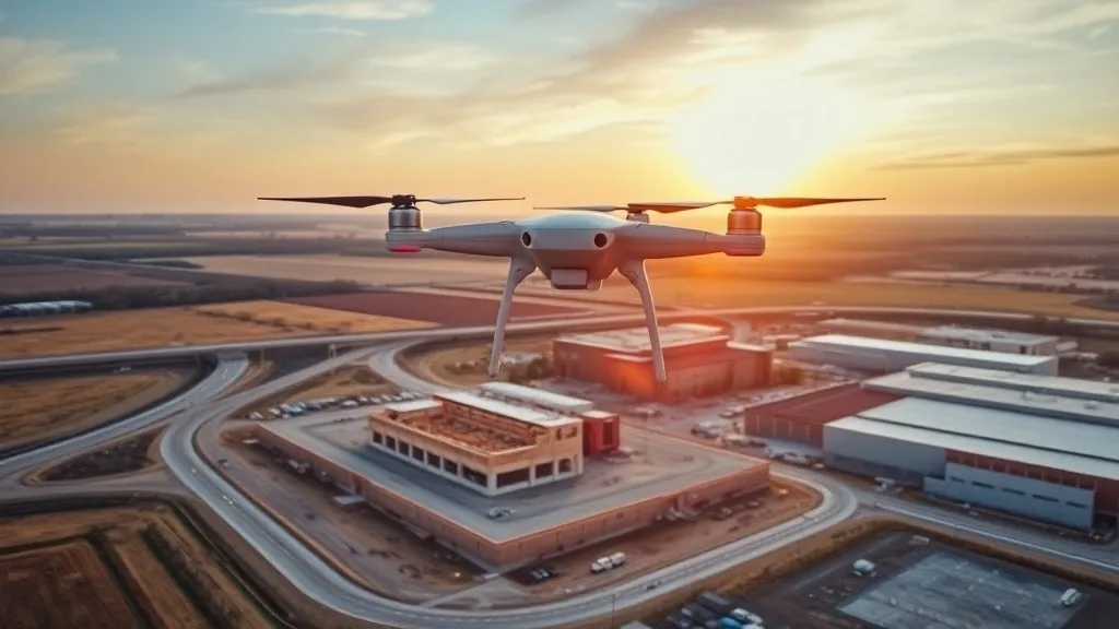 aerial imaging in progress at a construction site in Effingham, IL with local terrain visible