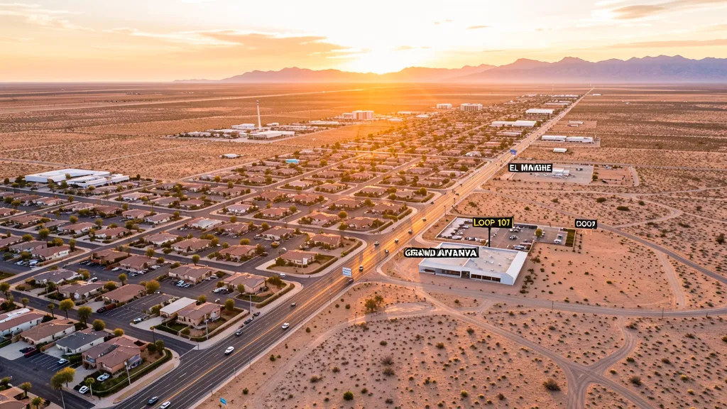 Aerial view of El Mirage, AZ showing the local landscape and terrain relevant to aerial imaging operations